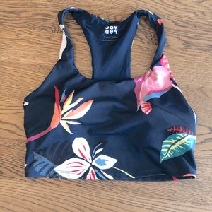 Dark blue island flower crop sport bra